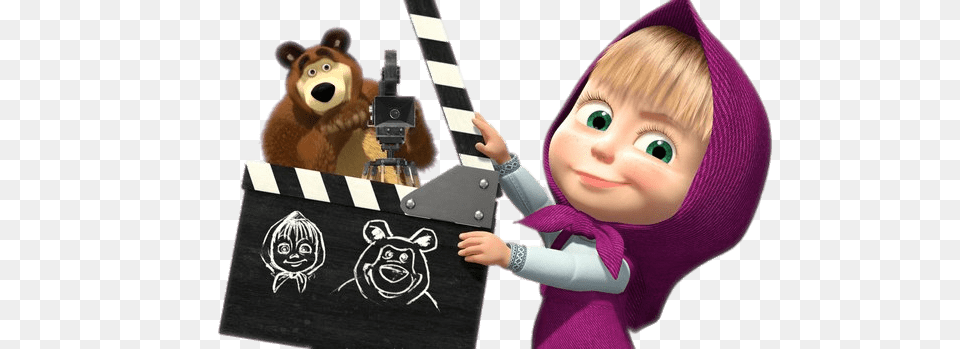 Masha And The Bear Ready For Filming, Baby, Person, Clapperboard, Toy Png Image