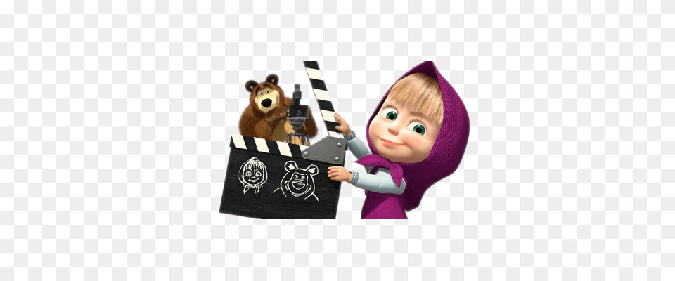 Masha And The Bear Ready For Filming Transparent, Clothing, Hat, Toy, Clapperboard Png