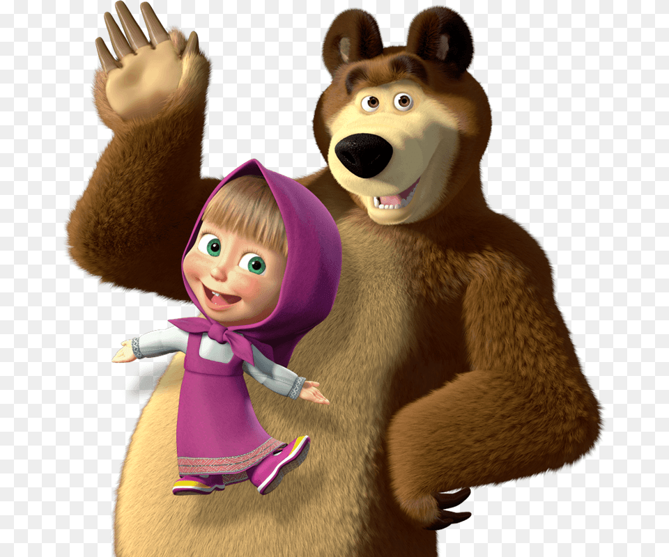 Masha And The Bear Saying Hi Masha And The Bear, Doll, Toy, Face, Head Png Image