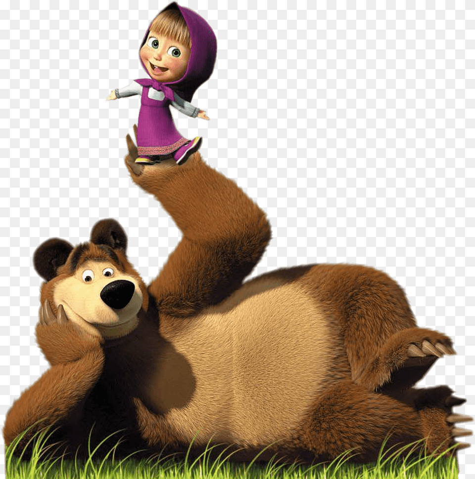 Masha Doing Balancing Act On Bear S Paw Masha And The Bear, Animal, Mammal, Wildlife, Doll Free Png Download