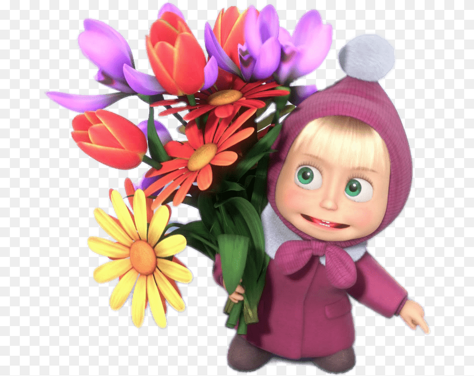 Masha Holding Bunch Of Flowers Masha Flowers, Flower Bouquet, Plant, Flower Arrangement, Flower Free Png Download