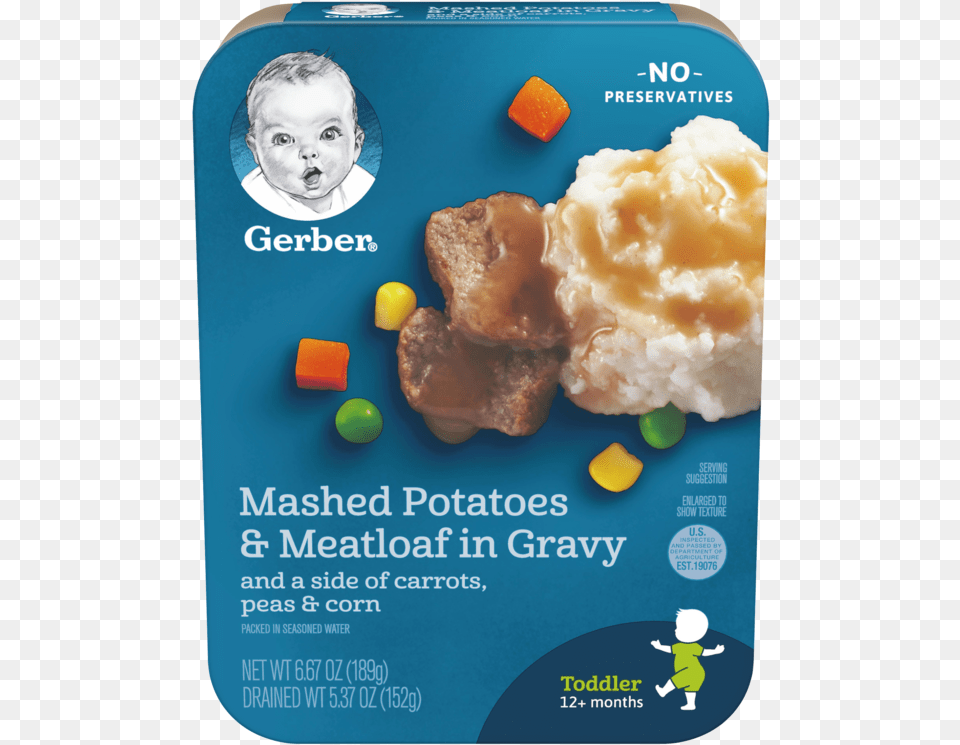 Mashed Potatoes Amp Meatloaf In Gravy Gerber Mashed Potatoes And Meatloaf, Baby, Person, Advertisement, Face Free Png