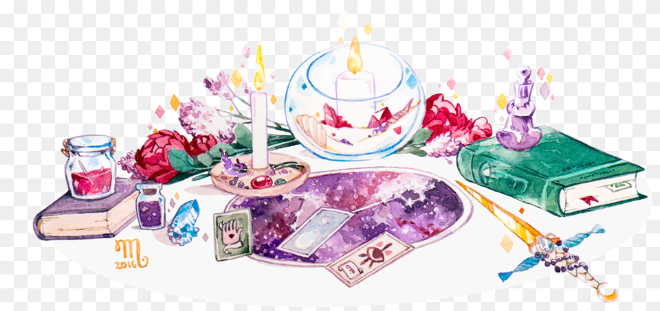 Mashiiro Is Creating Watercolor Illustrations And Sketches Witchy Art Challenge Day, People, Person, Candle, Birthday Cake Free Png