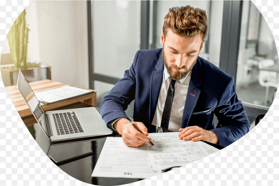 Masked Young Business Man Working On Papers Accountant, Person, Adult, Male, Pc Png Image