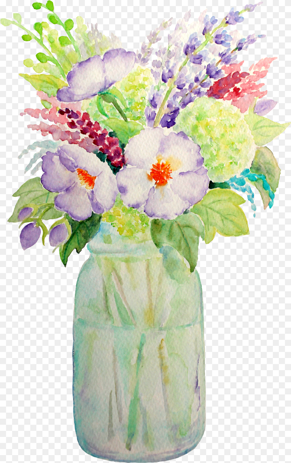 Mason Jar Watercolor Flower In Mason Jar Free Png Download