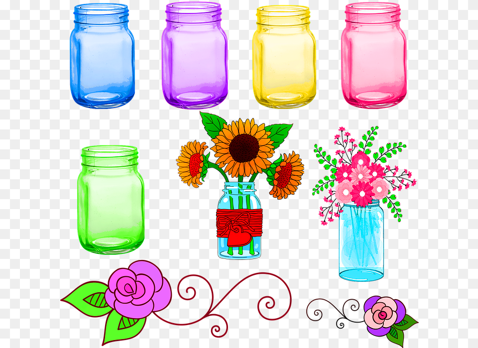 Mason Jars Colorful Flowers Mason Garden Jar Free Transparent Png