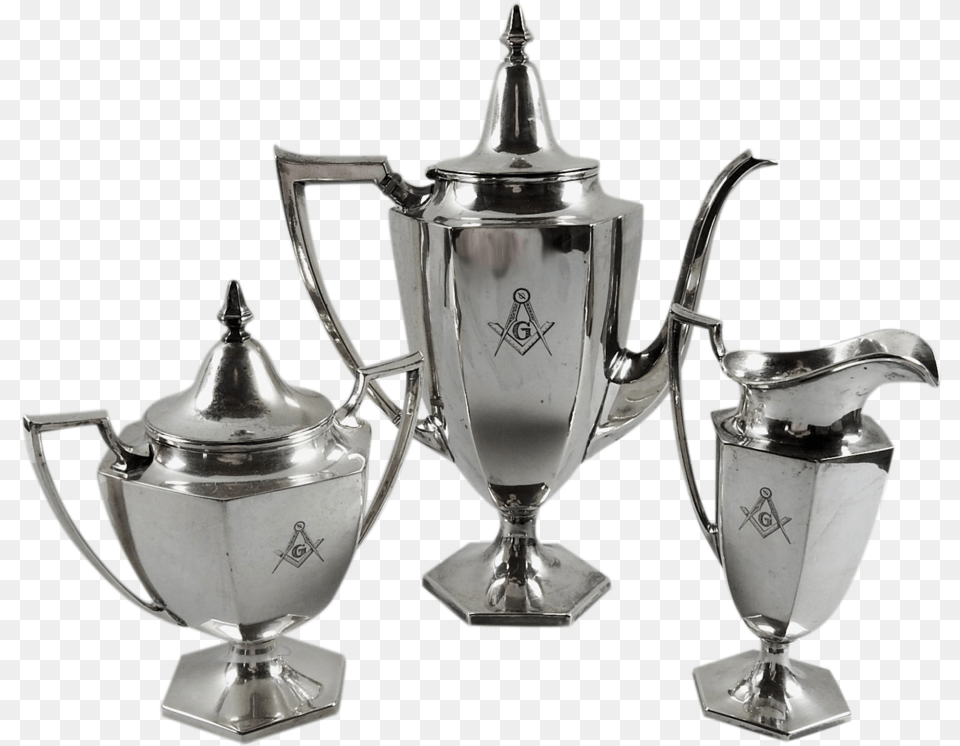 Masonic Engraved Silver Plate Tea Service Trophy, Pottery, Smoke Pipe Free Png