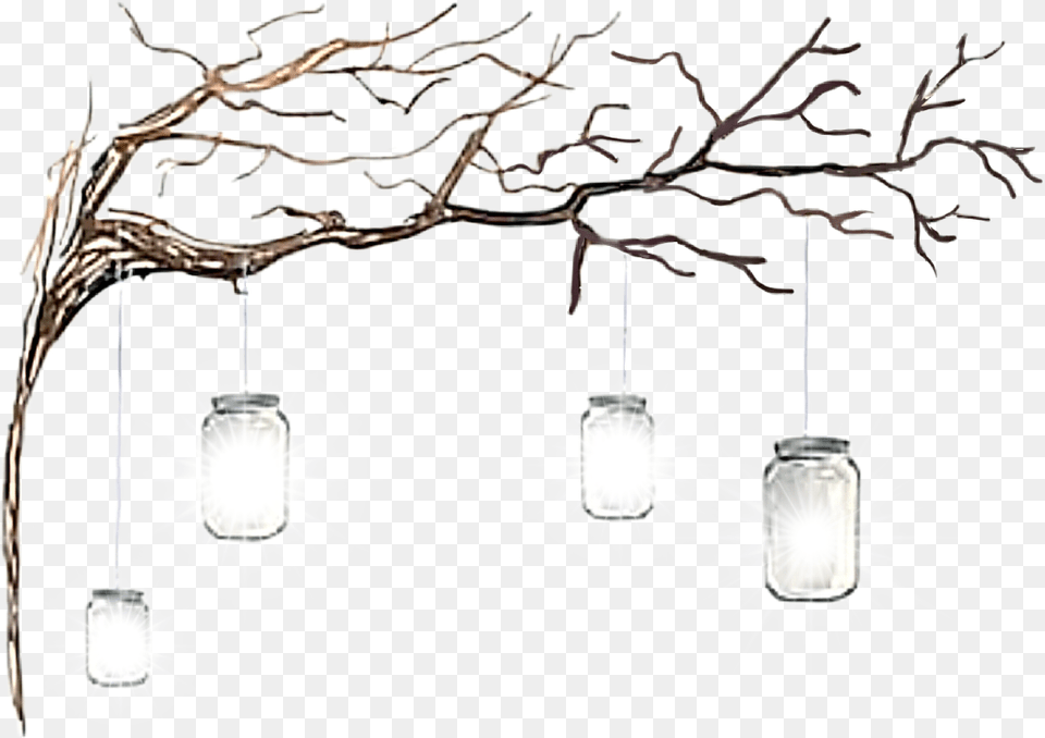 Masonjars Hanging Lights Jars Lanterns Tree Glowing Wine Glass, Chandelier, Lamp, Lighting, Jar Free Png Download