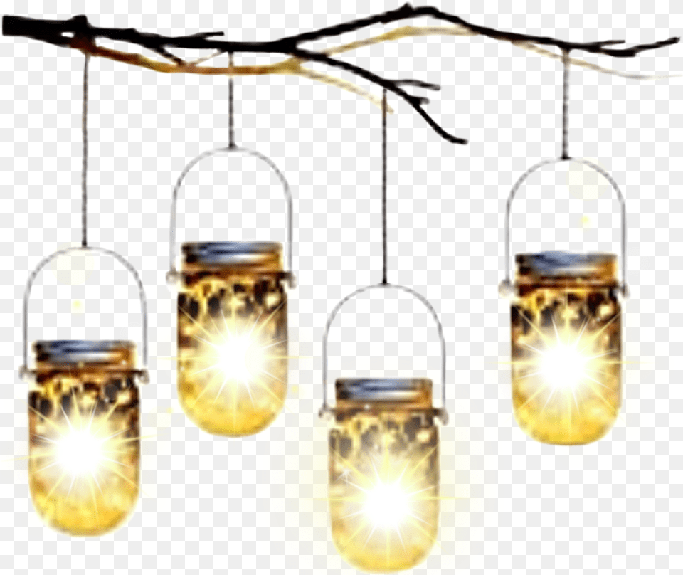Masonjars Hanging Lights Lanterns Branch Glow Fireflies Lamp Light Hd, Jar, Chandelier, Lighting, Alcohol Free Png Download