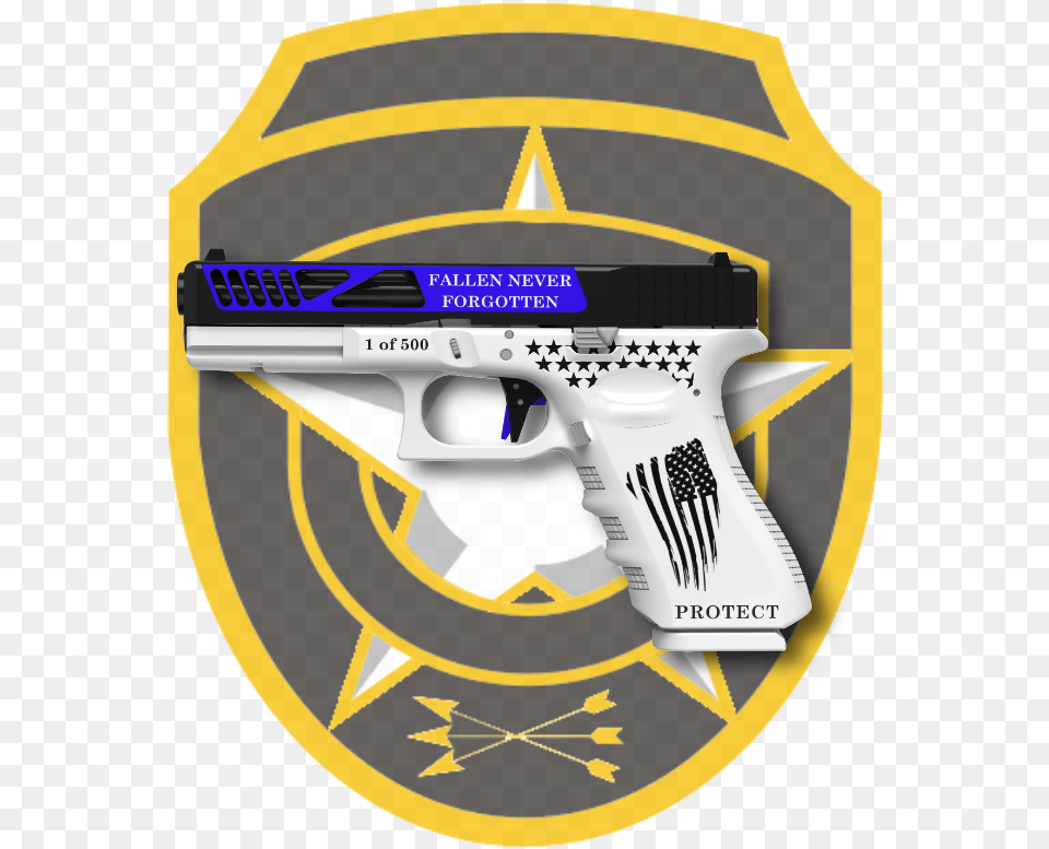 Masp Industries Fallen Series Thin Blue Line Glock 17 Police Officer, Firearm, Gun, Handgun, Weapon Png Image