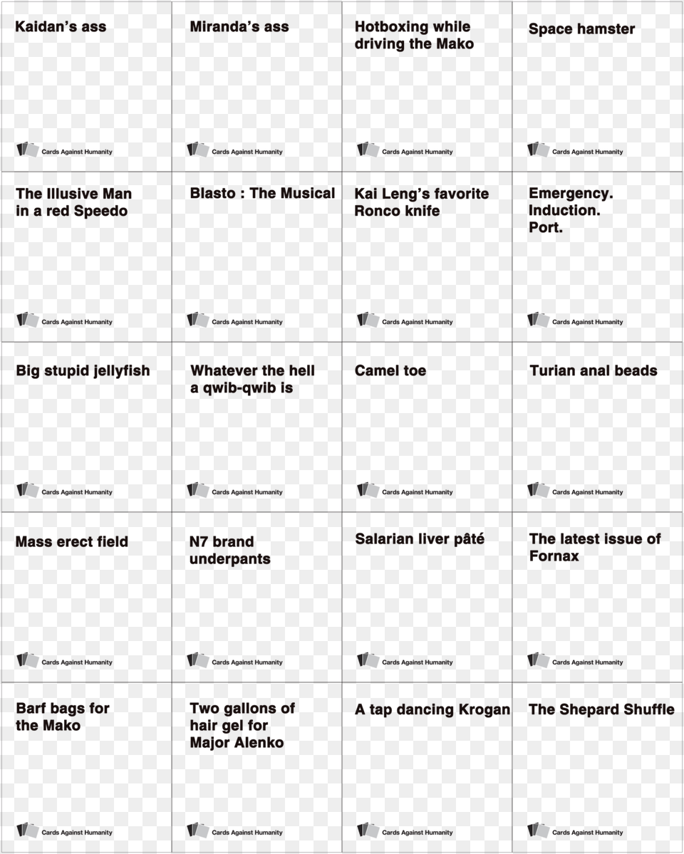 Mass Effect Cards For Cards Against Humanity Cards Against Humanity Weed Pack Card List, Text Free Png Download