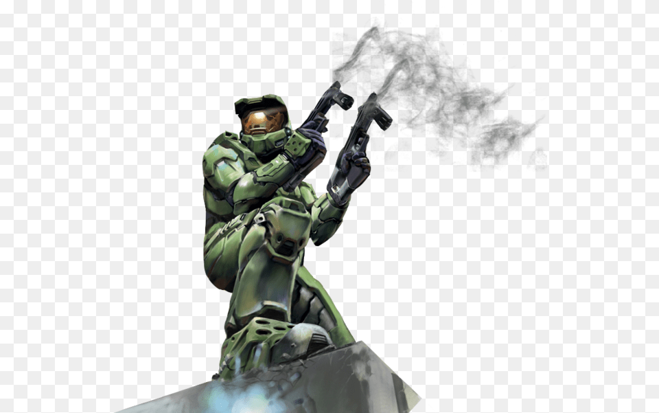 Master Chief Equipped With Smgs And Smoke Sir Finishing This Fight, Adult, Male, Man, Person Png Image
