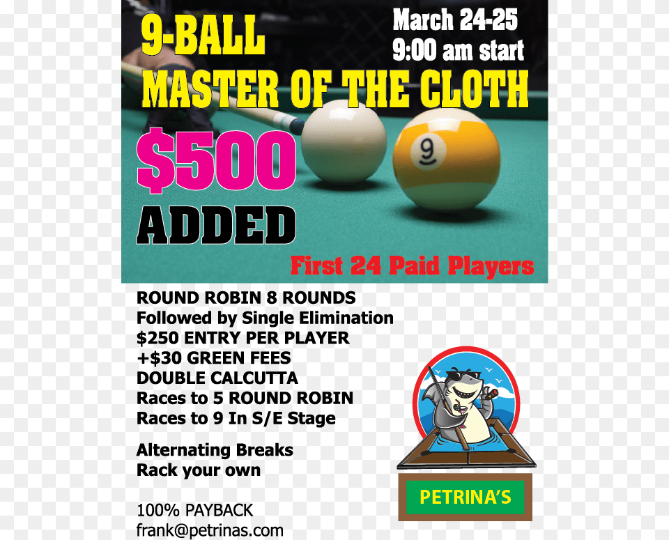 Master Of The Cloth 9 Ball March 24 Pool Tournament, Advertisement, Furniture, Poster, Table Free Png