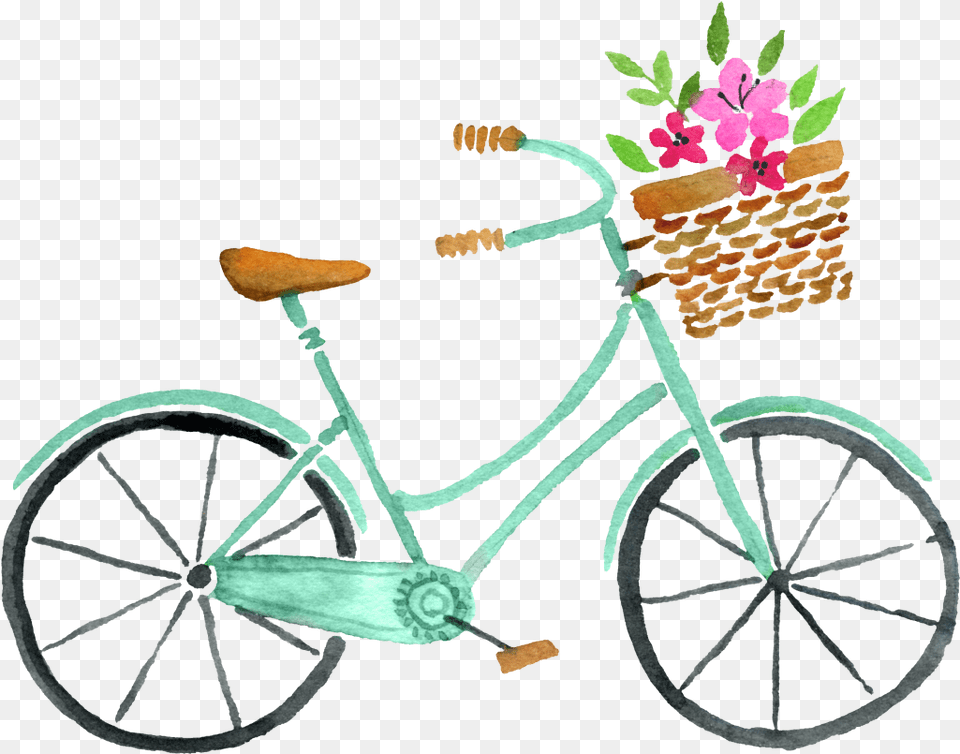Material For Cartoon Fresh Watercolor Spring Flowers Clipart, Machine, Wheel, Bicycle, Transportation Free Png Download