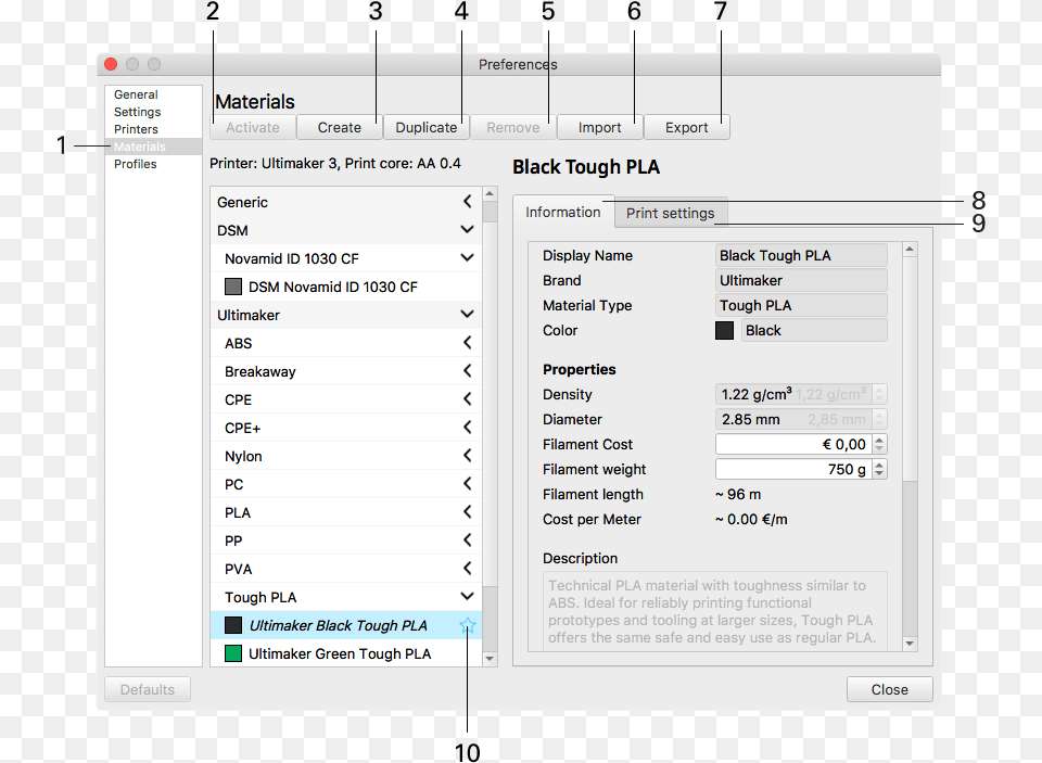 Materialmanager Data Viewer Ultimaker Settings For Pla, Page, Text, File, Computer Hardware Free Png