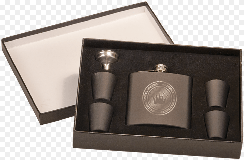 Matte Black Flask Set In Black Presentation Box, Bottle Png Image