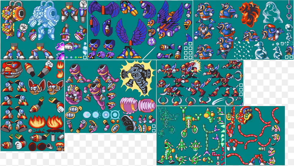 Mavericks By Mighty Jetters Megaman Mob Sprites, Pattern, Art, Collage, Person Free Png Download
