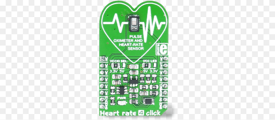 Maxim Sensors Pulse Oximeter Amp Heart Rate Mikroelektronika Mikroe 2510 Heart Rate 4 Click Heart, Electronics, Hardware, Scoreboard, Printed Circuit Board Png Image