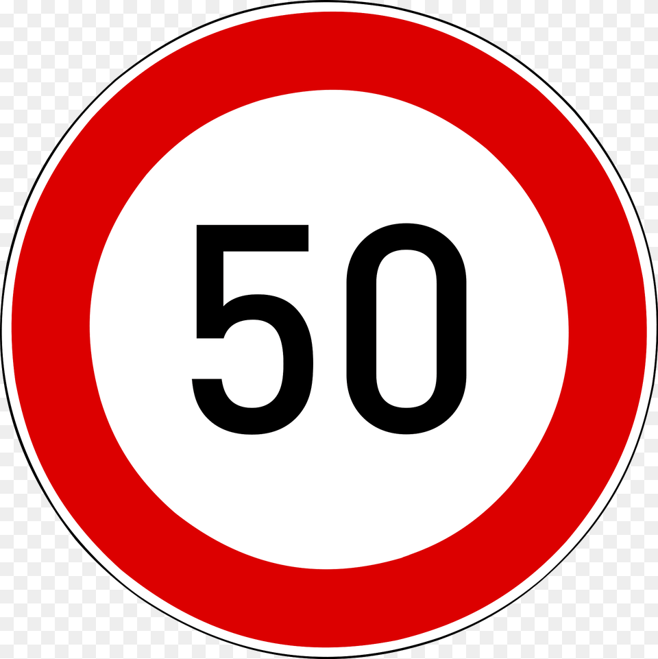 Maximum Speed Limit Sign In Hungary Clipart, Symbol, Road Sign, Text, Disk Png