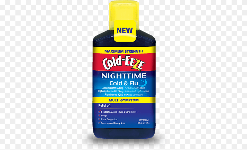 Maximum Strength Nighttime Cold Amp Flu Multi Symptom Cold Eeze Cough Medicine, Bottle, Food, Ketchup, Seasoning Free Transparent Png