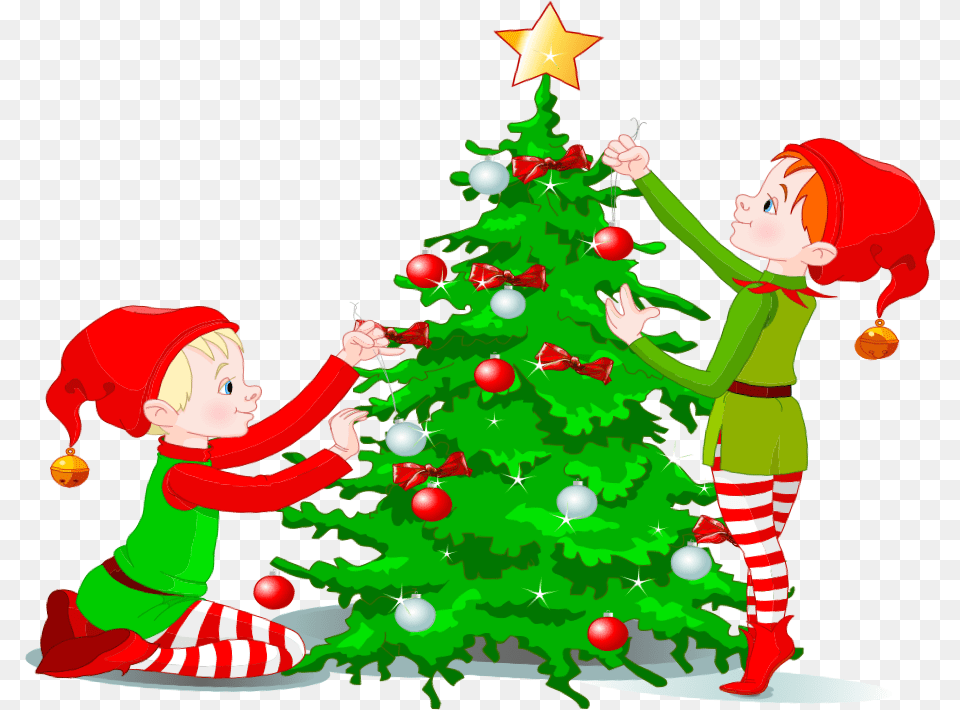 May Elves Decorating The Tree, Baby, Person, Plant, Festival Free Transparent Png