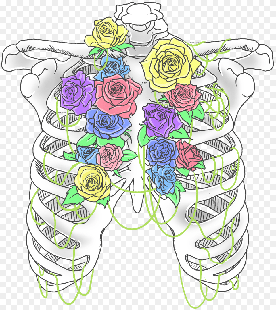 May The Bridges I Burn Light My Way Red Rose Ribcage Pastel, Art, Graphics, Flower, Plant Free Png