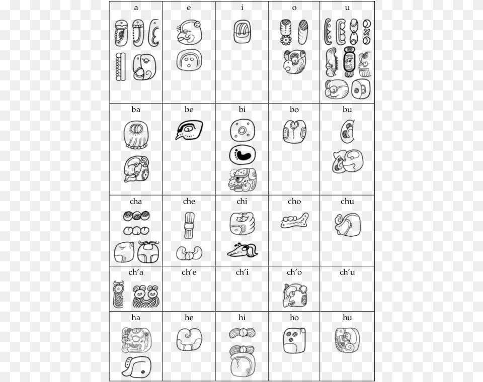 Maya Hieroglyph Syllabary Line Art, Gray Png Image