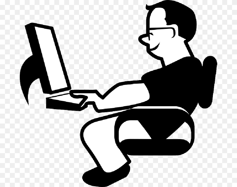 Mb Imagepng Guy On Computer Clipart, Reading, Person, Sitting, Stencil Free Png