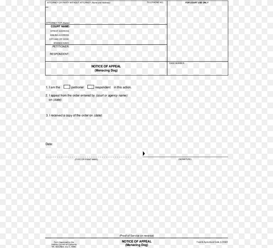 Mc 603 Notice Of Appeal Dog Free Png