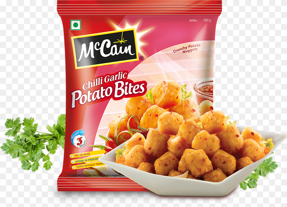 Mccain Crispy Chilli Garlic Potato Nuggets Bites Mccain Chilli Garlic Potato Bites, Food, Tater Tots Free Png Download