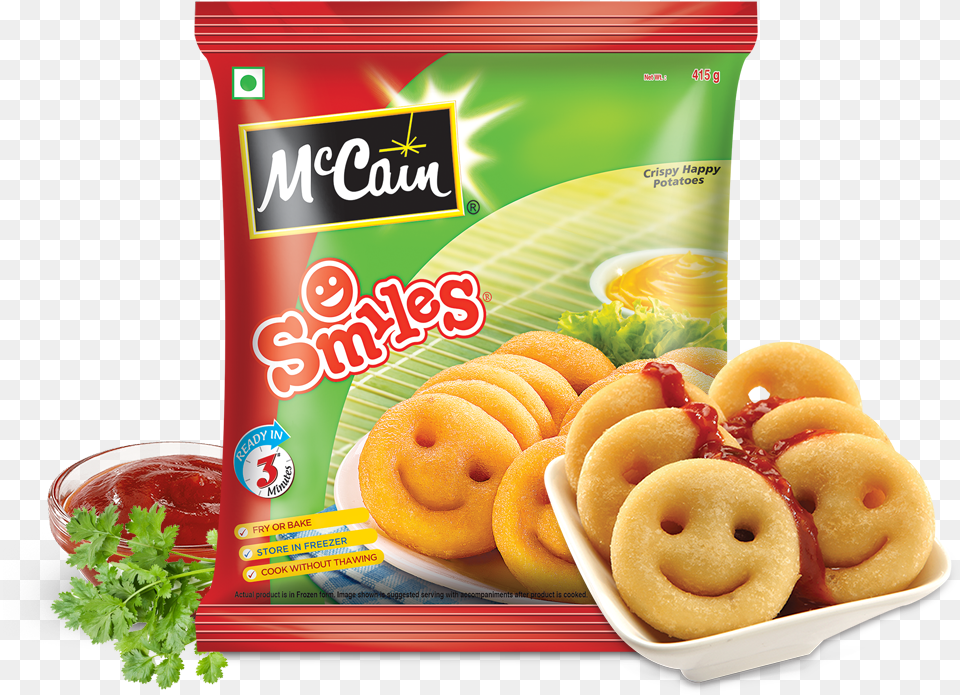 Mccain Crispy Happy Potatoes Smiles Mccain Smiley, Bread, Food, Lunch, Meal Png