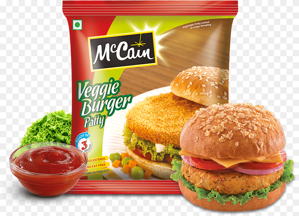 Mccain Frozen Veggie Burgers Patties Macan Food, Burger, Lunch, Meal, Ketchup Free Png