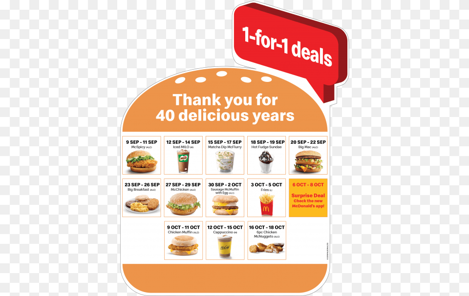 Mcdonalds 40 Days 1 For, Burger, Food, Text, Menu Free Transparent Png