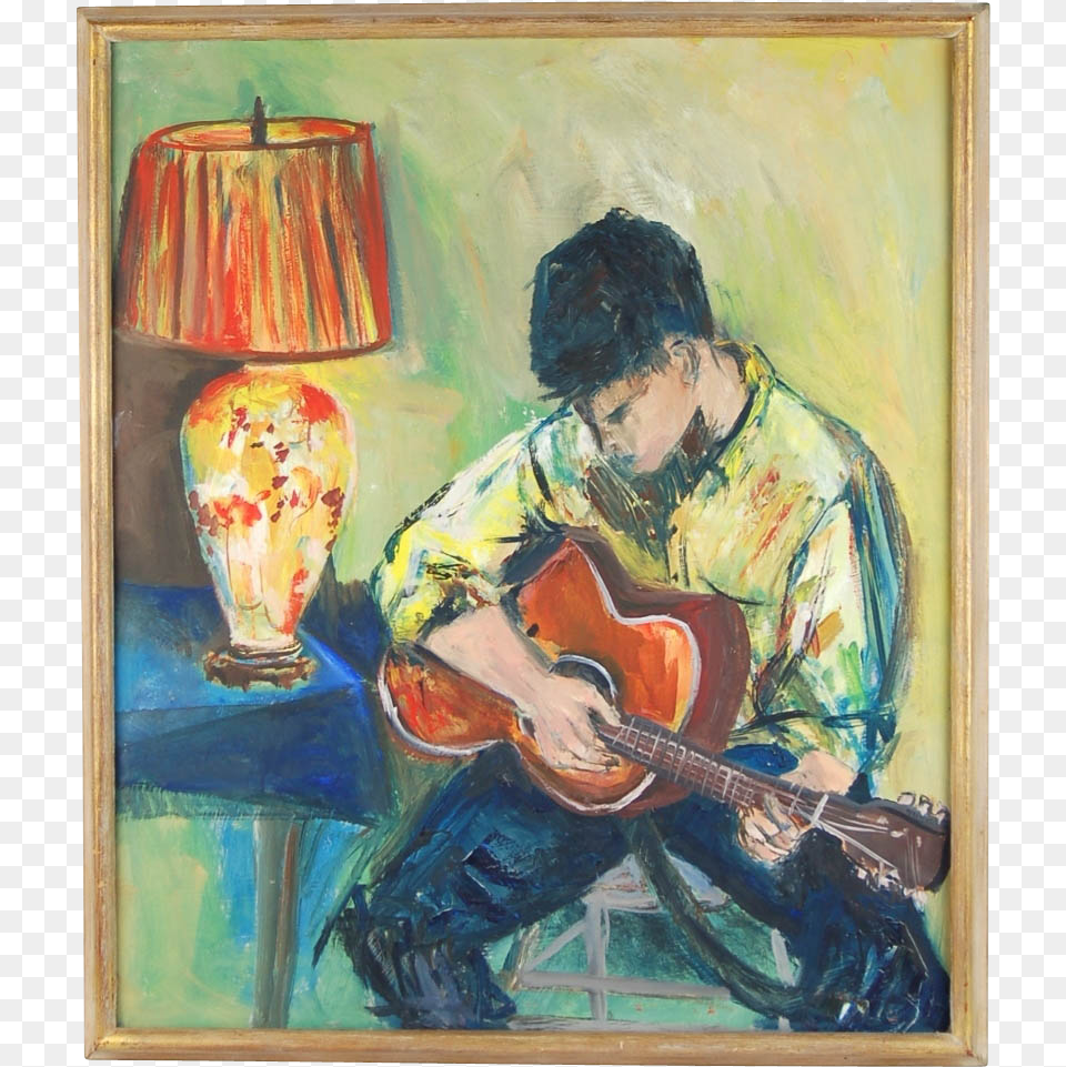 Mcentury Oil Painting Folk Singer Guy With Acoustic Oil Painting, Art, Adult, Man, Male Free Transparent Png