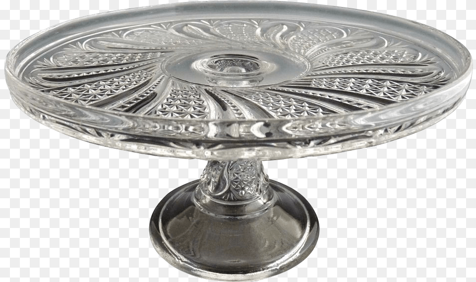 Mckee Antique Glass Cake Stand Salver Doric Feather Antique, Furniture, Silver, Table Free Png Download