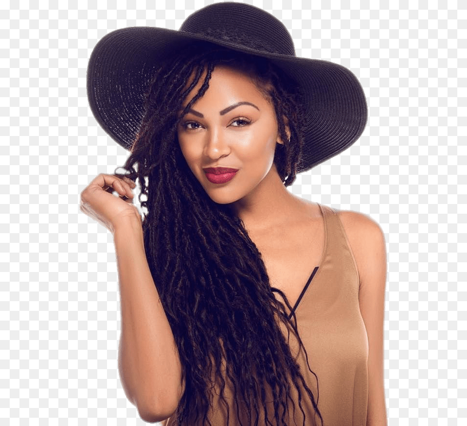 Meagan Good Black Summer Hat Meagan Good In Faux Locs, Adult, Clothing, Female, Person Png
