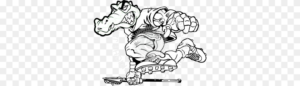 Mean Gator Running With Lacrosse Stick, Art, Drawing, Hand, Person Free Png