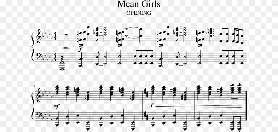 Mean Girls Musical Opening Meet The Plastics Piano Sheet Music, Gray Png Image