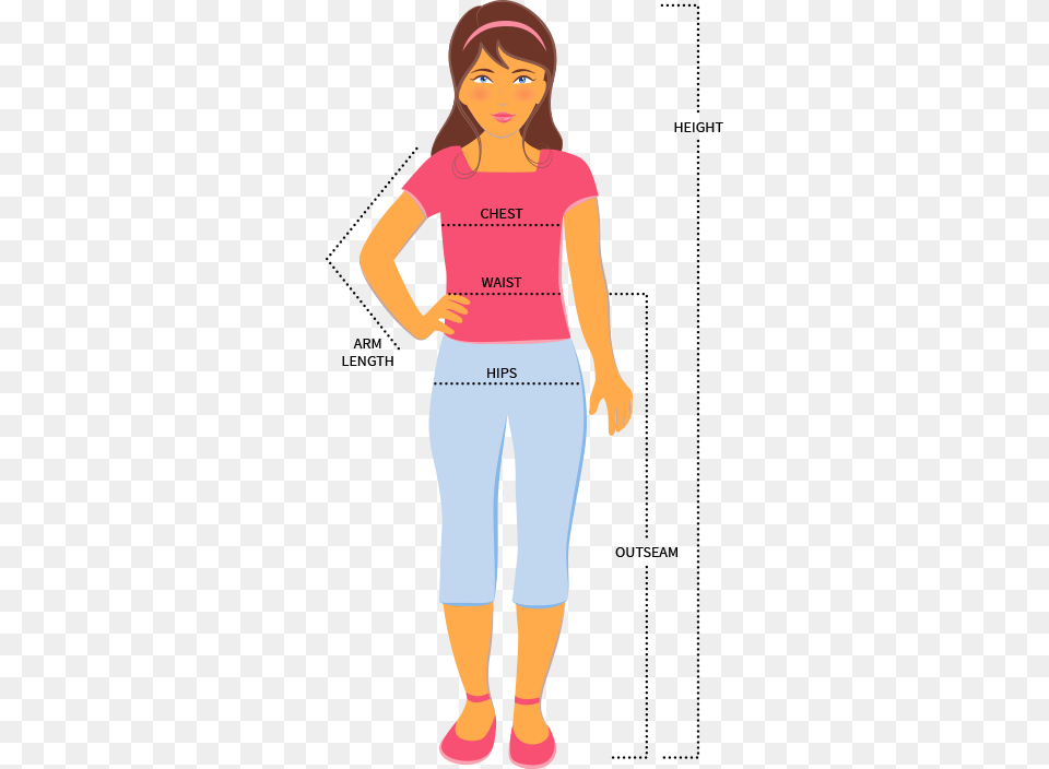 Measurement Chart For Clothing Sizes 3 7 Measurement Of Girl, Person, Pants, Female, Teen Png Image