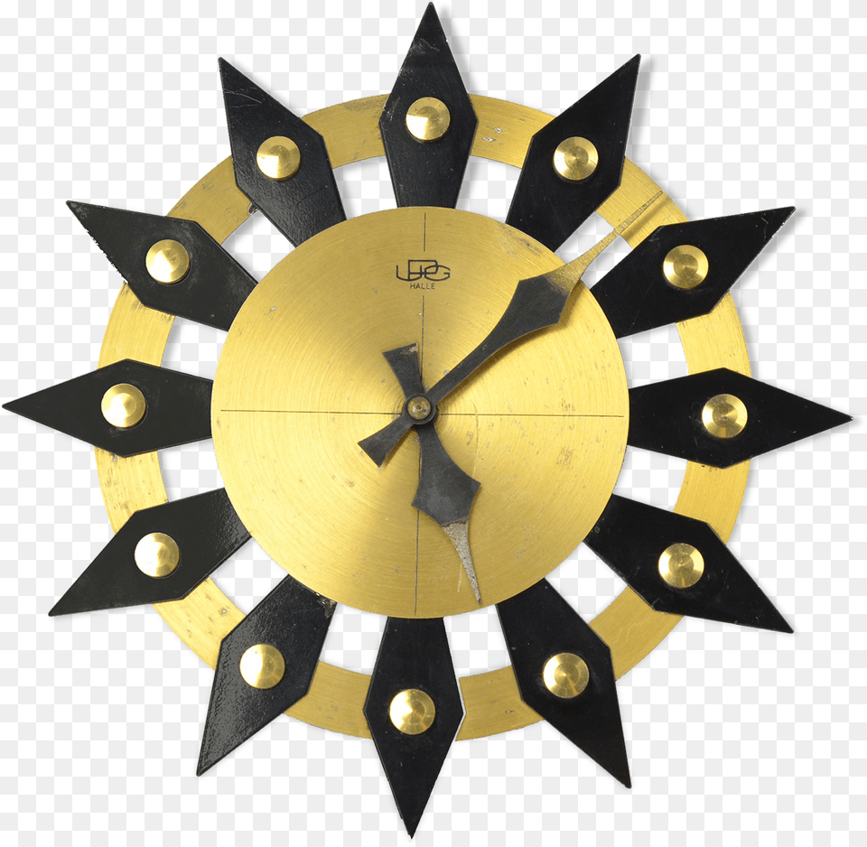 Mechanical Wall Clock Upg Halle Germany 60s Gold Hollywood Clock, Cross, Symbol, Wall Clock, Analog Clock Free Png
