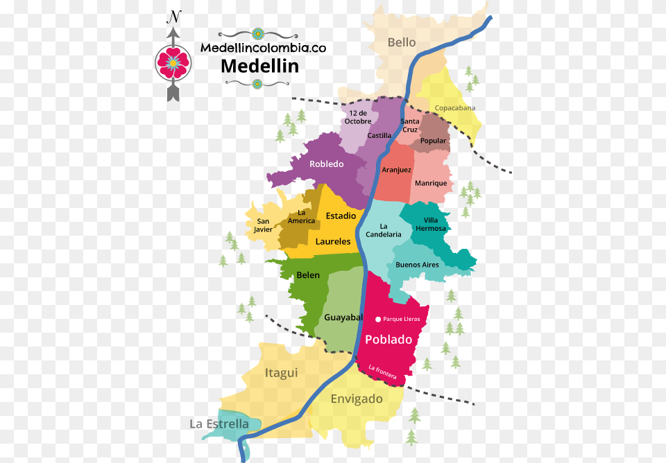 Medellin Barrios Map Of Medellin Colombia, Chart, Plot, Atlas, Diagram Free Png