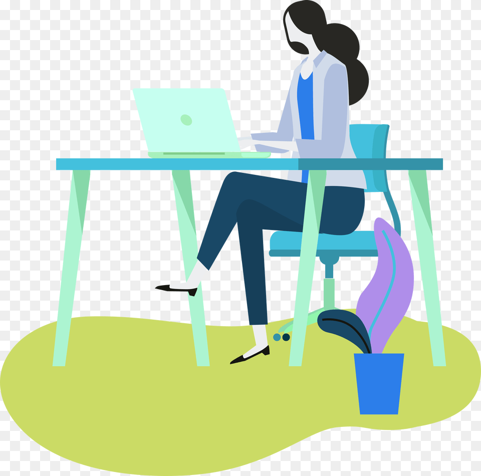 Media Group Cartoon, Table, Desk, Furniture, Person Png Image