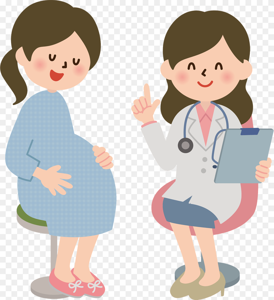 Medical Doctor And Pregnant Patient Clipart, Clothing, Coat, Baby, Person Png Image