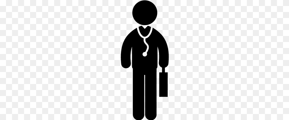 Medical Doctor Standing With Suitcase And Stethoscope Ladies And Women Restroom Sign, Gray Png Image