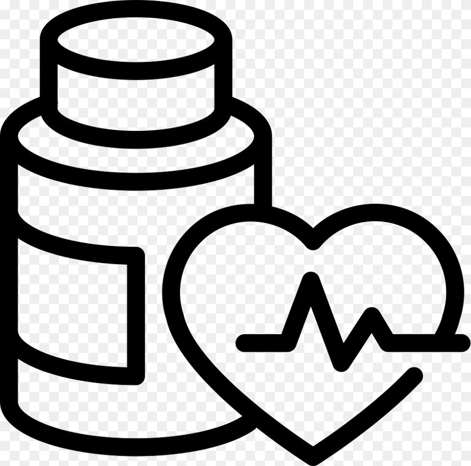 Medication Bottle Outline And Heart With Life Line Steroids, Ink Bottle, Ammunition, Grenade, Weapon Free Png
