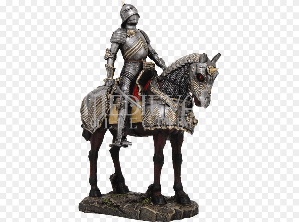 Medieval Knight And Warhorse Statue Medieval Knight On Horse, Armor, Person, Animal, Mammal Free Transparent Png