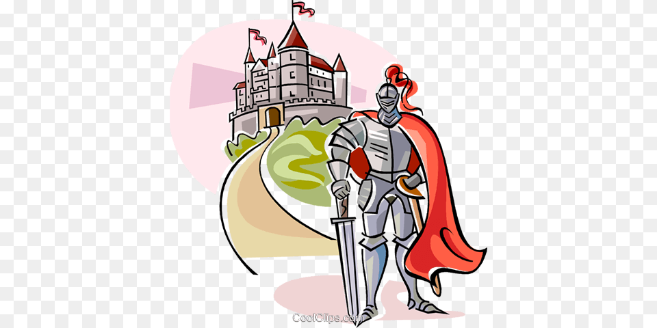 Medieval Knight With Castle Royalty Vector Clip Knights And Castles Clipart, Book, Comics, Publication, Art Png