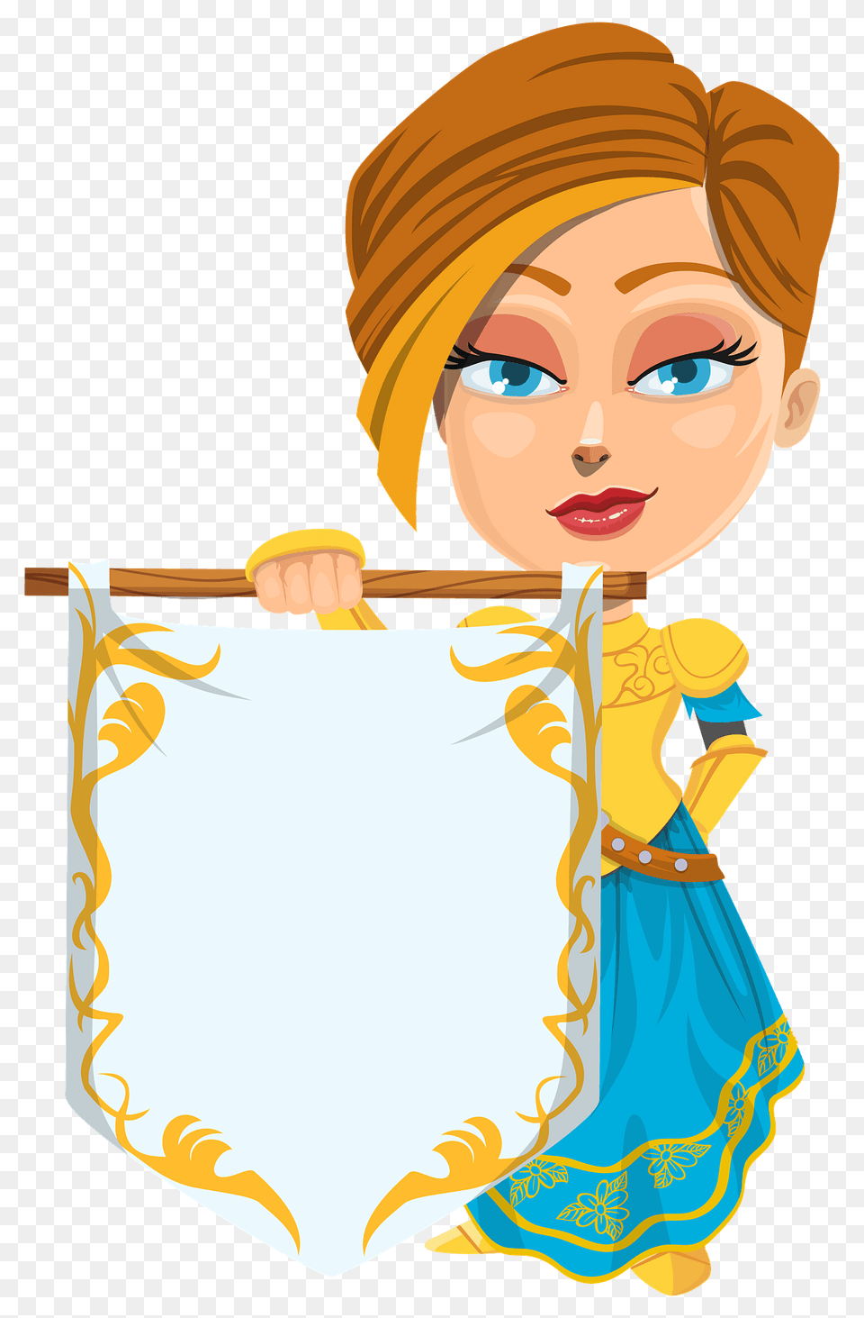 Medieval Lady Holding A Banner Clipart, Person, Cleaning, Face, Head Free Png Download