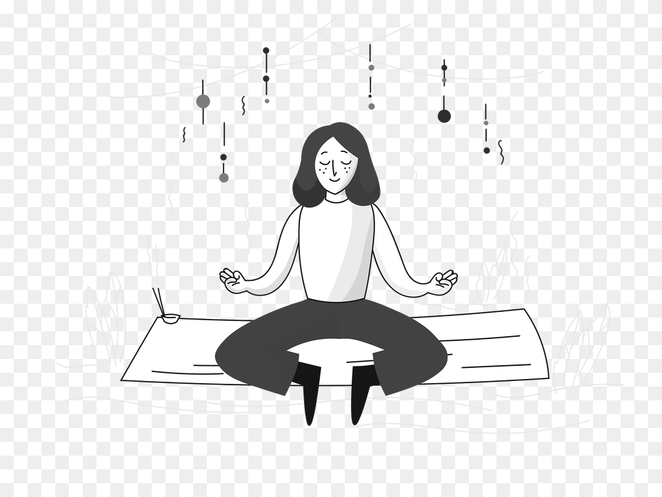 Meditation Black And White Clipart, Adult, Book, Female, Person Png