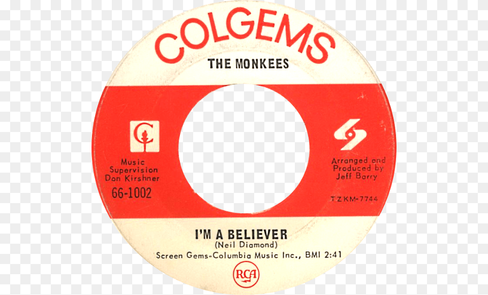 Medium 45 1966 Monkees Imabeliever Rca Records, Disk, Dvd Free Png Download
